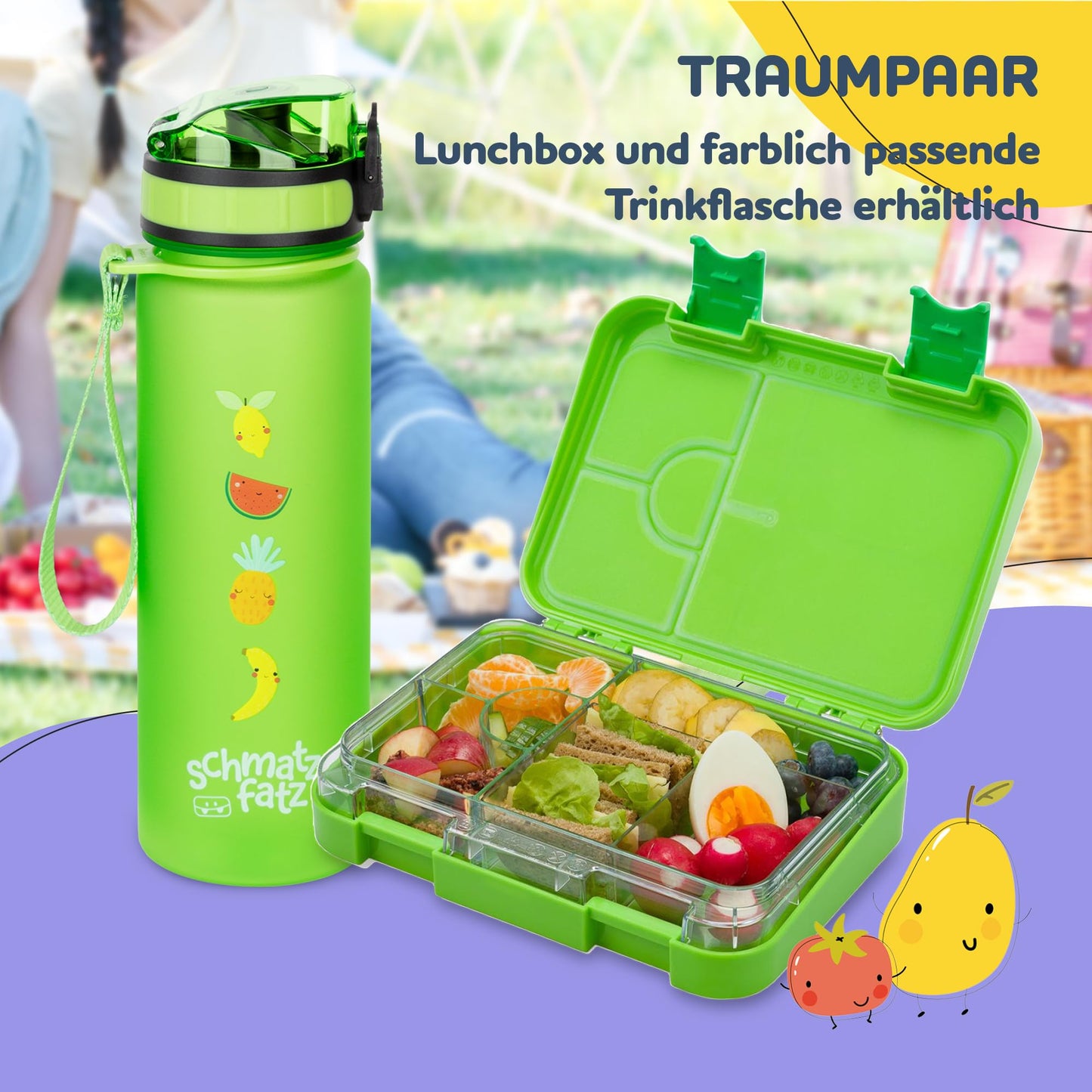 schmatzfatz Junior lunch box for kids with compartments, colorful, divided & leak-proof, BPA-free lunchbox for daycare, bento box, safe snack box