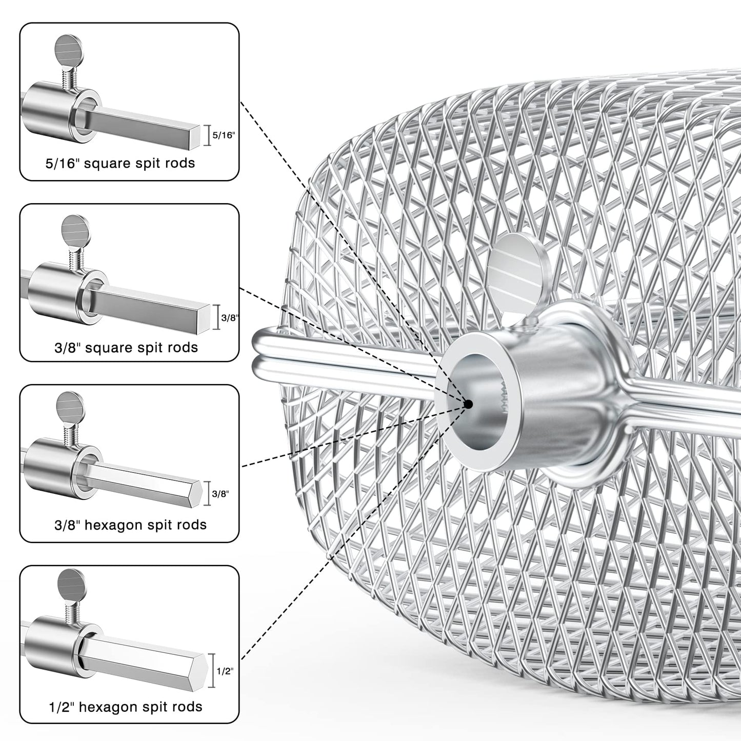 Onlyfire Universal Stainless Steel Grill Basket for Rotisserie, Rotisserie Grill Rack for Skewer, Skewer Basket for Potato Wedges and Vegetable Cubes, 19.2 x 17.5 x 10 cm, 3 pieces.