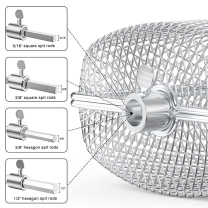 Onlyfire Universal Stainless Steel Grill Basket for Rotisserie, Rotisserie Grill Rack for Skewer, Skewer Basket for Potato Wedges and Vegetable Cubes, 19.2 x 17.5 x 10 cm, 3 pieces.
