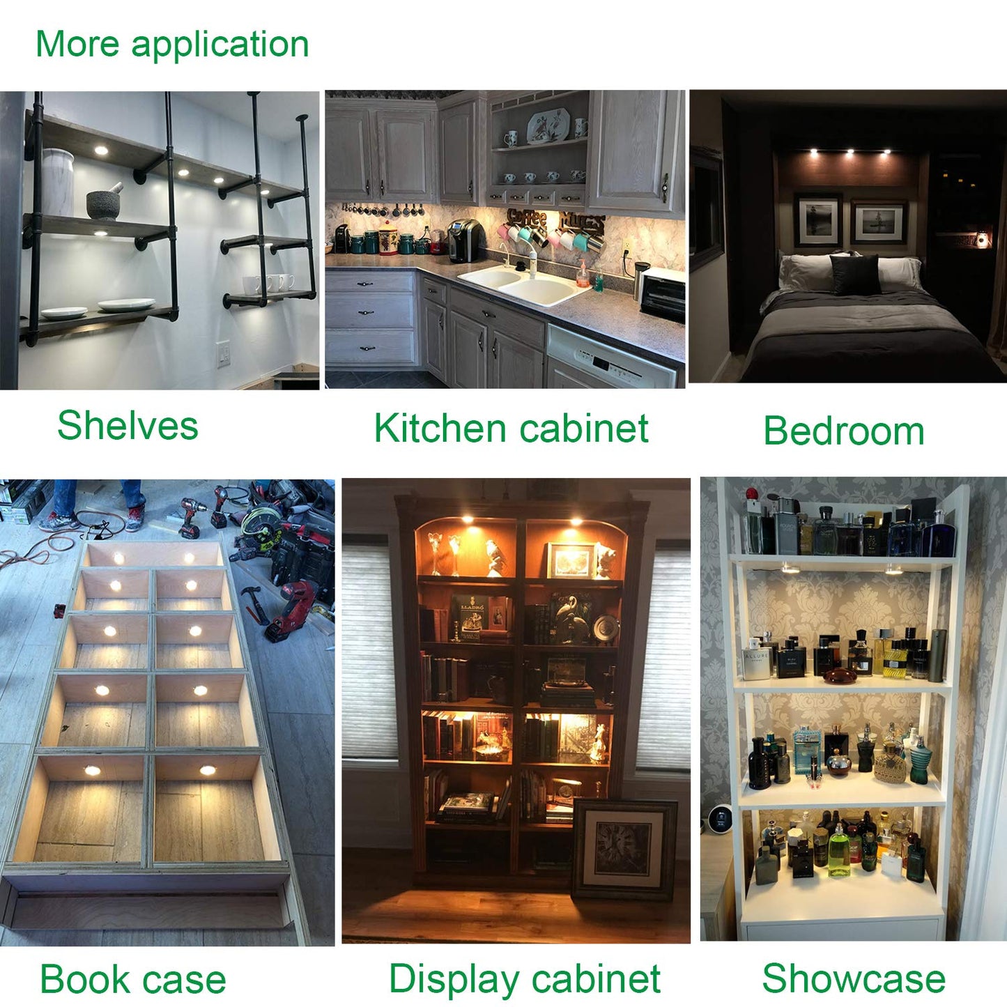 AIBOO LED Cabinet Lights 8pcs Complete Set, Under Cabinet Lighting with Remote Control, Kitchen Lamps, Display Cabinet Lighting Daylight White 6000K, LED Under Cabinet Light Set Including all Accessories