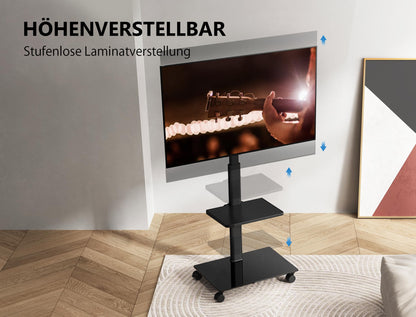 FITUEYES TV Stand Rolling TV Cart 2 Shelves Base TV Stand with Shelf adjustable height swivel for 32 to 60 Inch Flat & Curved TVs up to 30kg Max.VESA 600 * 400