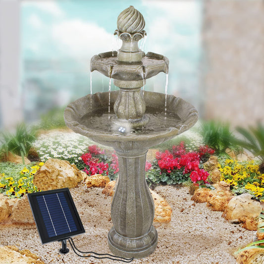 Garden fountain solar fountain classic garden bird bath waterfall, garden decoration with pump, water feature for garden terrace, balcony, very decorative, LED light garden light