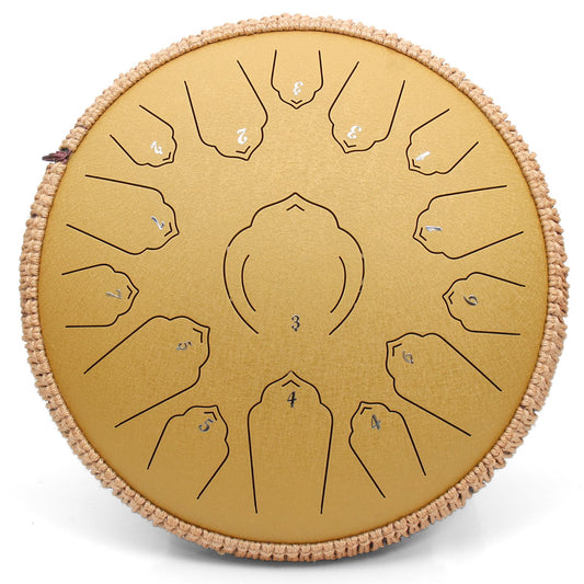 AMKOSKR Steel Tongue Drum, 14 inch 35 cm Steel Tongue Drum, C major 15 notes, Hand Drum HandPan Drum with Drumsticks/Carrying Bag (Gold)