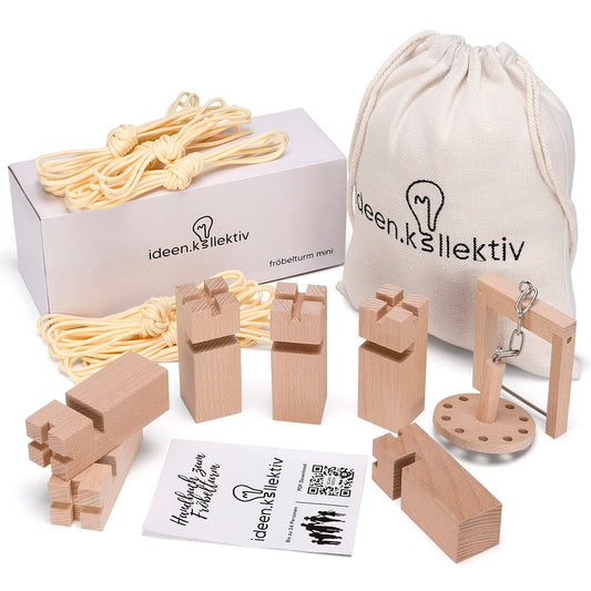 Collective ideas Mini Fröbel Tower game - stacking game made of beech wood for up to 10 players - team building outdoor game for children and adults including high-quality fabric bag