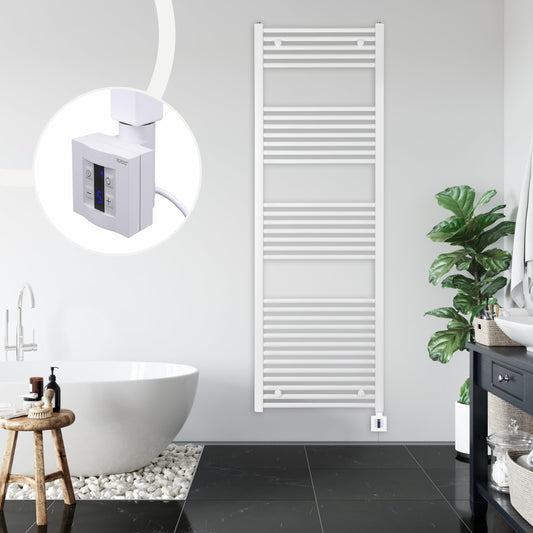 anapont electric towel heater 1475x600 - white straight - timer function - towel radiator - electric bathroom heater - towel warmer - Made in Germany