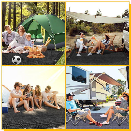 Jiubiaz awning carpet, canopy carpet camping rug with 12 holes, 13 pegs and carrying bag, breathable non-slip, washable, camping mat awning floor (black, 250x550cm)