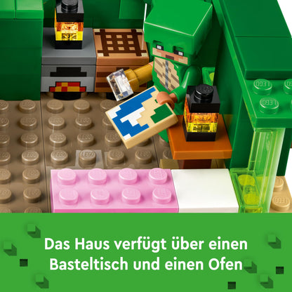 LEGO Minecraft The Turtle Beach House - Toy with animal figures & turtle figure - Playset with accessories - Crafting table, bamboo raft - Gamer gift for boys & girls aged 8+ - 21254