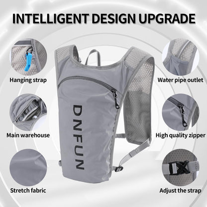 Running vest for women and men, adjustable running vest with 1500ml water bottle, 5L reflective running pack with phone holder, suitable for outdoor runs, jogging, hiking, cycling.
