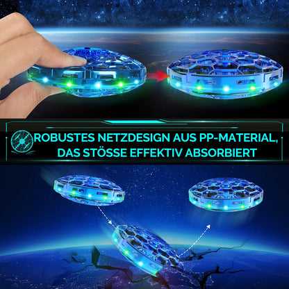 Small Mini UFO Drone Flying Ball, Flying Toy Hand-Controlled 360° Rotating Hover Flying Ball with LED Light, Indoor Outdoor Gifts for Kids Boys Girls 6 7 8 9 10+ Years, Blue