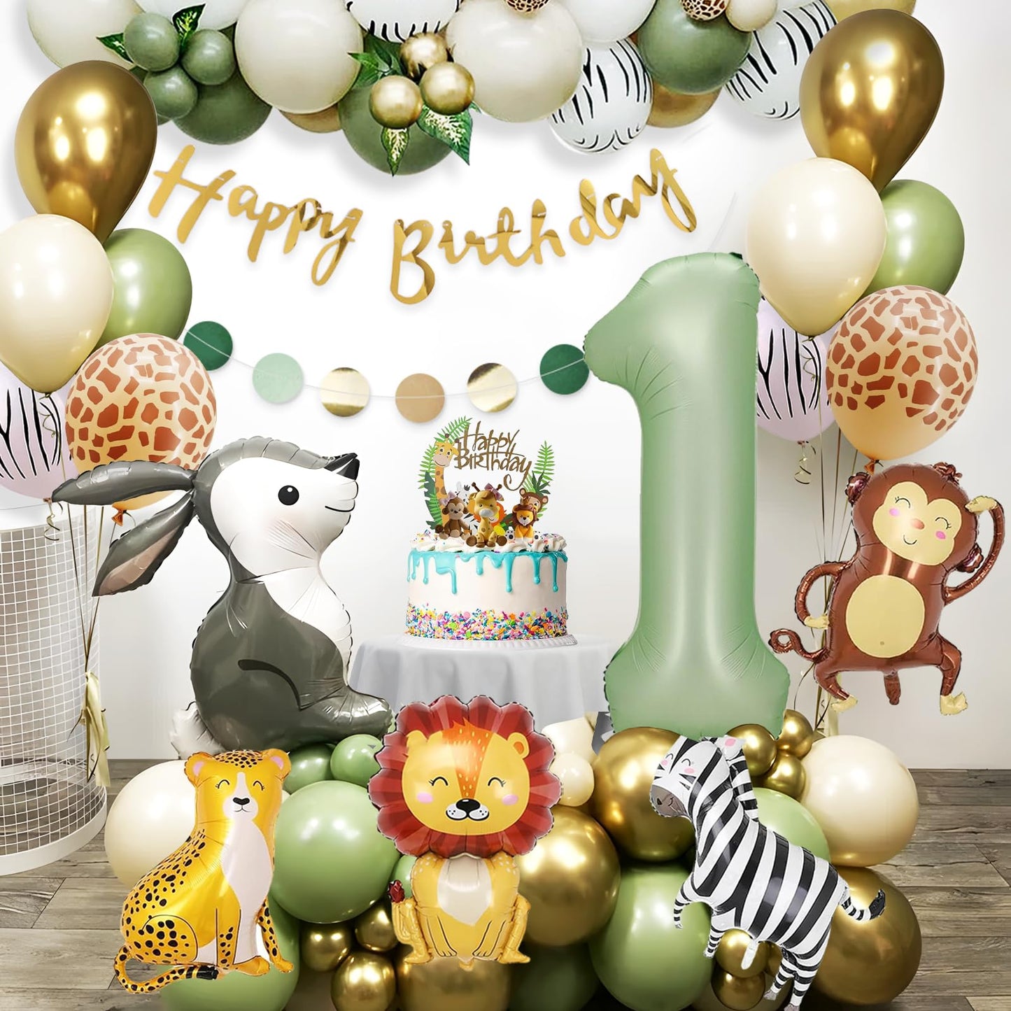 Decoration 1st Birthday Boy Girl, Birthday decor 1 year, Green 1st Birthday, Jungle Birthday decor 1 year for children's birthday decor 1 year with Safari balloons 1st Birthday for Deco 1