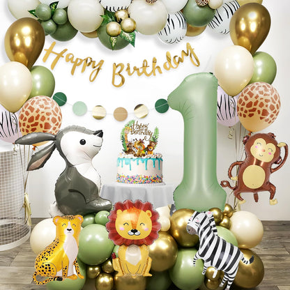 Decoration 1st Birthday Boy Girl, Birthday decor 1 year, Green 1st Birthday, Jungle Birthday decor 1 year for children's birthday decor 1 year with Safari balloons 1st Birthday for Deco 1