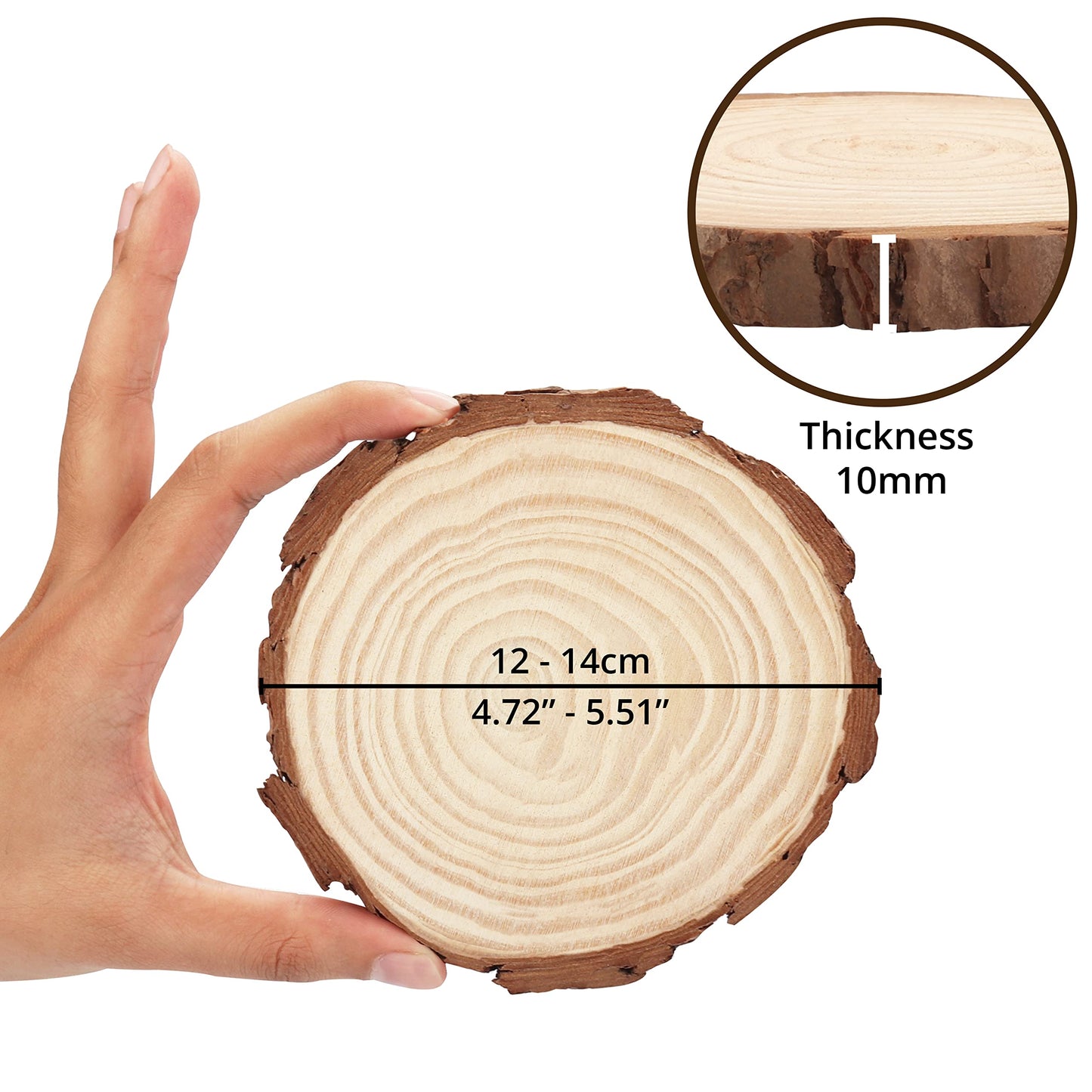 Kurtzy Unfinished Natural Wood Slices (20 pcs) 12-14 cm diameter, 10 mm thick - Rustic Smooth Wooden Discs for crafting with bark - For art, DIY, as wood slice decor & Christmas ornaments