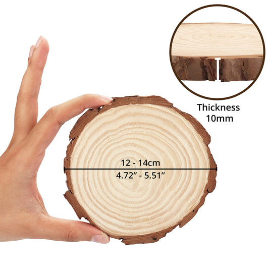 Kurtzy Unfinished Natural Wood Slices (20 pcs) 12-14 cm diameter, 10 mm thick - Rustic Smooth Wooden Discs for crafting with bark - For art, DIY, as wood slice decor & Christmas ornaments
