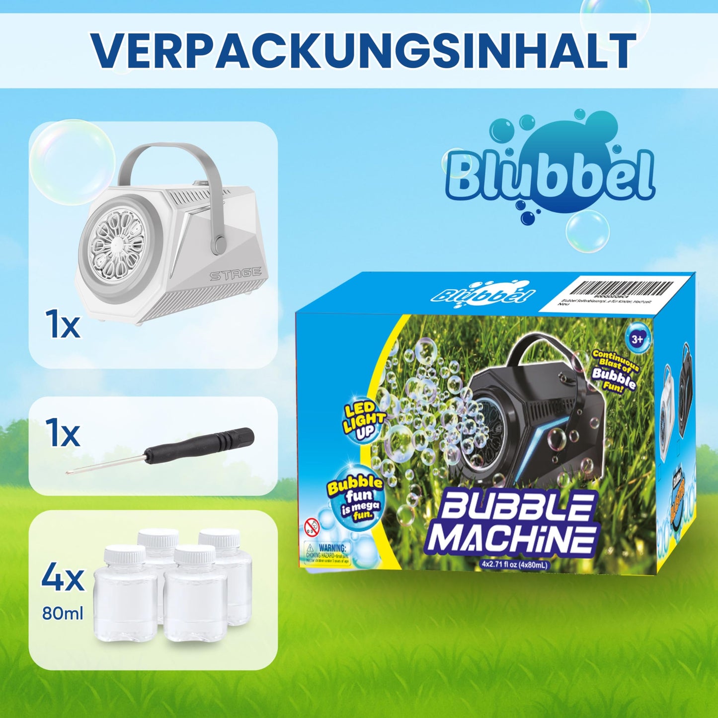 Bubble LED bubble machine, 4X 90ml bubble fluid tank, bubble machine, bubble gun for kids, bubble bazooka, bubble machine, gift, wedding