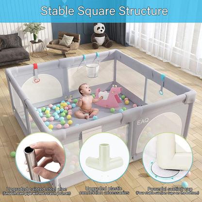 EAQ Baby Playpen 150x180cm Play Yard Safety Playground with super soft, breathable mesh, Children's Fence for Infants Toddlers