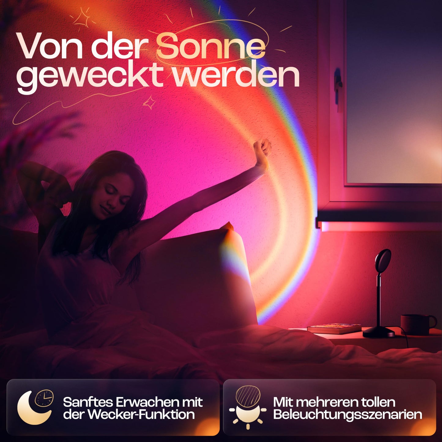 HEYLED® Sunset Lamp with Smart Home Integration and App Control - Includes EBOOK - LED Sunset Lamp for a pleasant sunlight experience (with Alexa and Hey Google voice control)