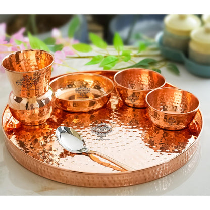 IndianArtVilla Thali/Dinner-Set, handcrafted, pure copper, 8 pieces
