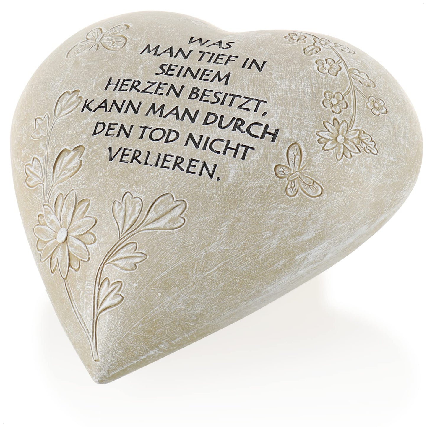 com-four® grave decoration in heart shape - weatherproof grave ornament with butterflies - memorial stone with inscription - adorned memorial stone with remembrance saying