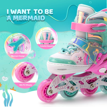 NEMONE Inline Skates for Girls Kids 4 Sizes Adjustable Green Pink inline skates for kids Indoor Outdoor Girls Kids