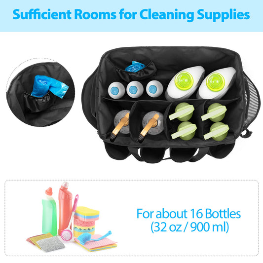 HODRANT Extra Large Cleaning Caddy Organizer, with sturdy pad & handles, Cleaning Storage Bag for Cleaning Products (Black)