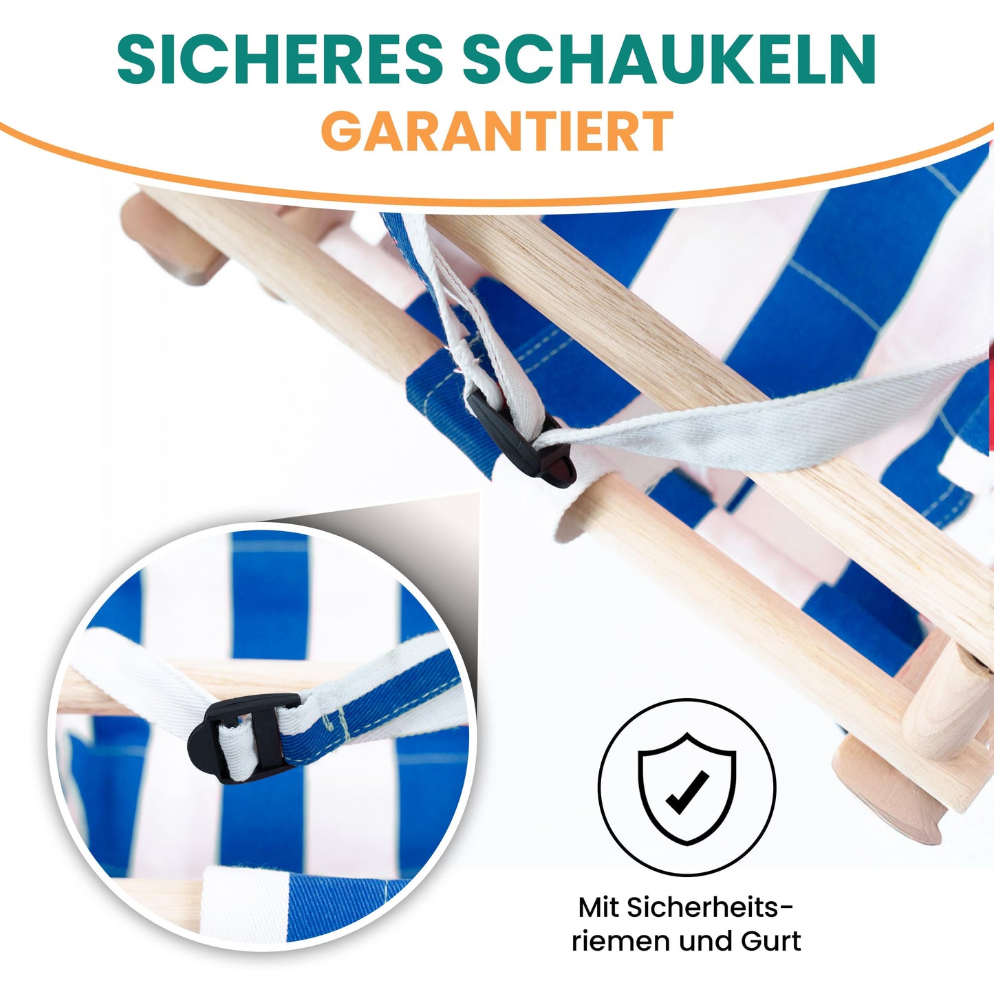 Garden Pirate baby swing made of wood and fabric blue/white 45x30x35 cm for baby toddlers swing seat wooden swing adjustable height weatherproof