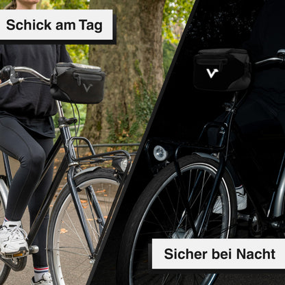 Valkental® x KLICKfix® - 3in1 bike bag handlebar | Fully reflective & waterproof - Suitable as handlebar bag & waist bag | 4L volume | Handlebar bag bike KLICKfix | Handlebar bag Ebike