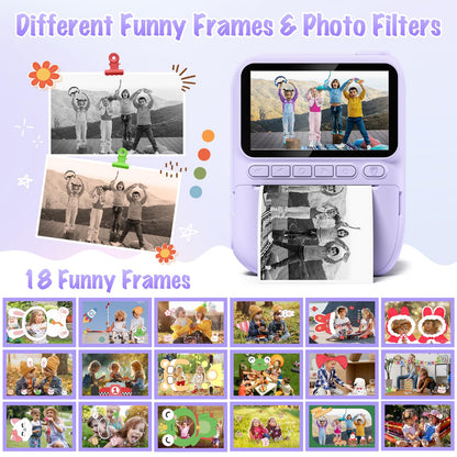Gofunly Instant Camera for Kids, 3.0-inch Screen Kids Camera with 32GB Card & Print Paper, 14MP/1080P Kids Instant Print Camera, Gift for 3-12 Years Old (Violet)