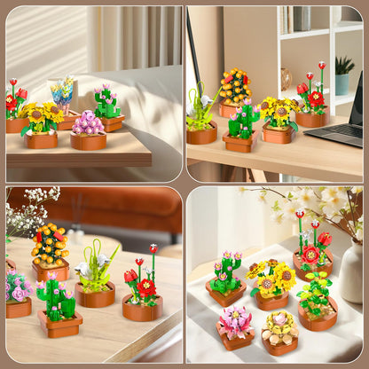 12 flower succulents 3.6MM mini kits - 1403 pieces Botanical set, office & home decor, flower plants, bonsai building toys, creative construction project for adults, gifts for women, children 10+