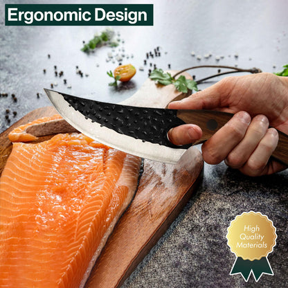 Serbian kitchen knives (butcher knife & cleaver), 2-piece cleaver set, forged chef knife with sheath and sharpening strap, for slicing vegetables, chef knife set for home, camping & BBQ.