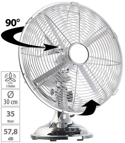 Sichler Housewares Office Fan: Full Metal Desk Fan in Retro Look, Oscillation, 35 W, Ø 30 cm (Antique Fan, Metal Desk Fan, Air Cooler)
