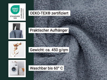 ZOLLNER 10-piece set of towels in 50x100 cm - Fluffy cotton bath towels - with modern striped border - washable up to 60°C - with practical loop for hanging - in grey - hotel quality