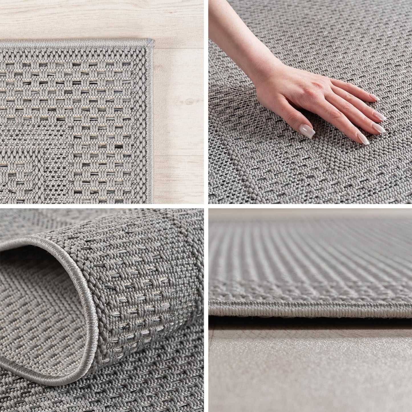 SIMPEX Outdoor Rug Weatherproof Grey 200x290 cm, UV-resistant, perfect for kitchen, balcony, terrace, garden, living room, dining room, Solid design with border, Easy to care for