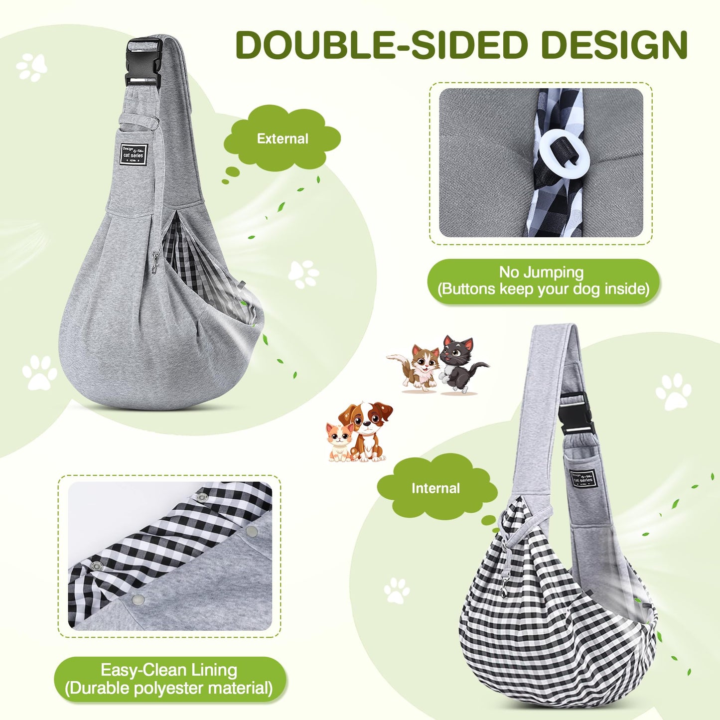 ALLSOPETS Dog Carrier Reversible Puppy Tote Bag with Storage Pocket Hands-Free Cat Carrier for Small Dogs and Cats Great for Travel and Outdoor (Light Grey)