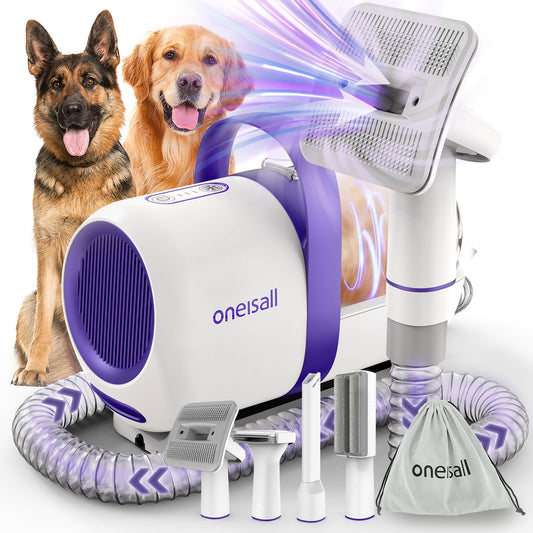 oneisall dog vacuum cleaner with brush, super suction power of 12000Pa, pet hair vacuum cleaner by brush with one button, pet hair remover with 4 grooming tools, 1.5L