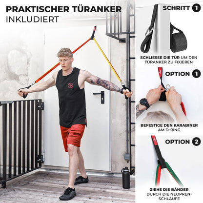Resistance band set made of fabric with training eBook - expander tubes bands fabric fitness bands - resistance band set includes: 5 handles door anchor ankle straps
