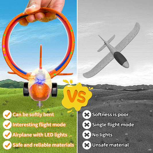 Doloowee 4 IN 1 Airplane Launcher Toy, LED Foam Glider Aircraft Catapult, 3 Flight Modes, Outdoor Sport Flying Toy for 3-12 Year Old Boys Girls Birthday Gifts (Blue+Green)