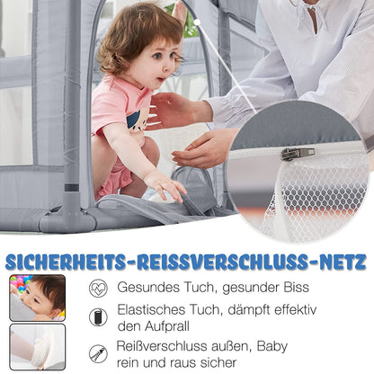 NAIZY Baby Playpen XXL Playard Gray Safety Gate with Non-Slip Base and Breathable Mesh for Children Indoors and Outdoors (200 * 180 * 68cm)