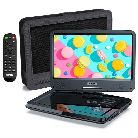 SUNPIN 12.5-inch Portable DVD Player with 10.5-inch HD Swivel Screen, Stereo Speakers & Dual Headphone Jack, Supports Sync TV/USB/SD Card, Car Headrest Mount, Black.