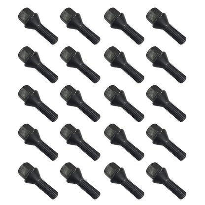 20 wheel bolts cone seat black M14x1.5 28mm