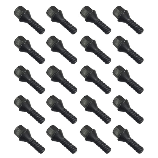 20 wheel bolts cone seat black M14x1.5 28mm