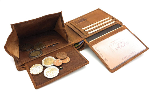 Jockey Club genuine Buffalo full grain leather wallet for men, natural Hunter leather wallet with RFID NFC protection deer