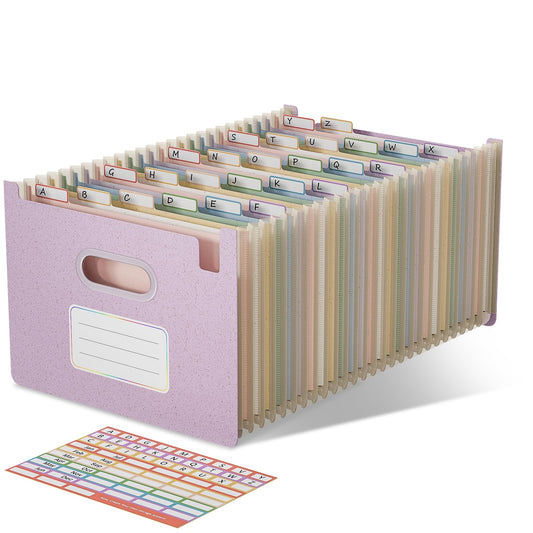 EcoStash A4 Document Folder with 26 compartments, Wheat Straw Sorter with colorful folders, Accordion File Organizer, Vertical and Up Open, BPA-free, Back to Nature, Healthy Living - Lavender Purple.