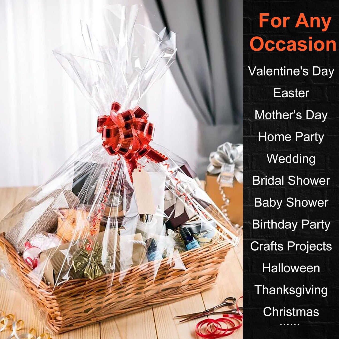 86CM x 30M Clear Gift Wrap Transparent Cellophane Roll 3 Mil Thickness Cellophane Film Gift Paper Wedding Clear Wrapping Film Crystal Clear Packaging Paper for Flowers Gift Baskets Easter Christmas