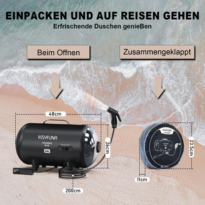 HSYFUNA Camping Shower Outdoor, 20L Camping Shower Bag, high water flow, handheld shower, solar shower, PVC shower bag, portable shower for camping, beach, backpacking.