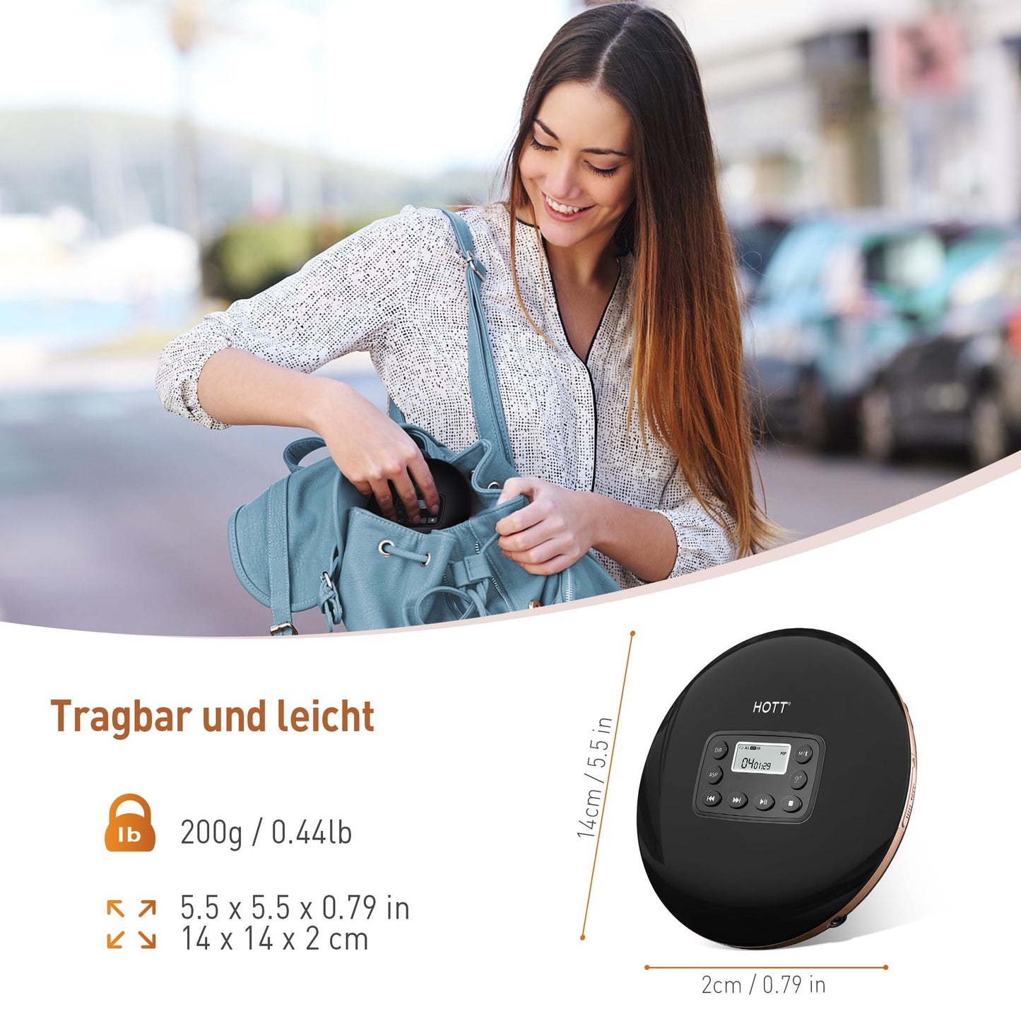 CD611 Portable CD Player with LCD Display Stereo Headphones, Anti-Skip/Anti Shock Protection, Discman CD Player, Portable CD Player with Headphone Audio/USB Cable for Car Home Travel (Black)