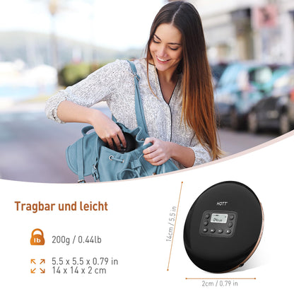 CD611 Portable CD Player with LCD Display Stereo Headphones, Anti-Skip/Anti Shock Protection, Discman CD Player, Portable CD Player with Headphone Audio/USB Cable for Car Home Travel (Black)