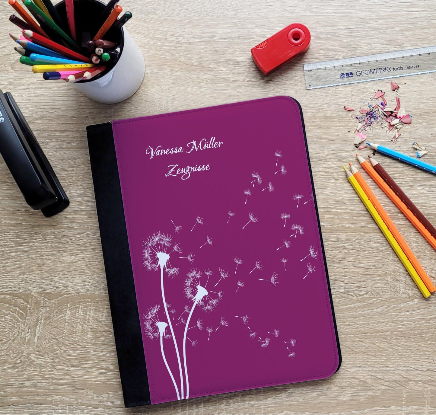 CreaDesign customizes A4 certificate folder for kids 26.7x32.7x1 cm, display book with 10 clear pockets, expandable up to 20 pockets, blackberry dandelion design, document holder for students