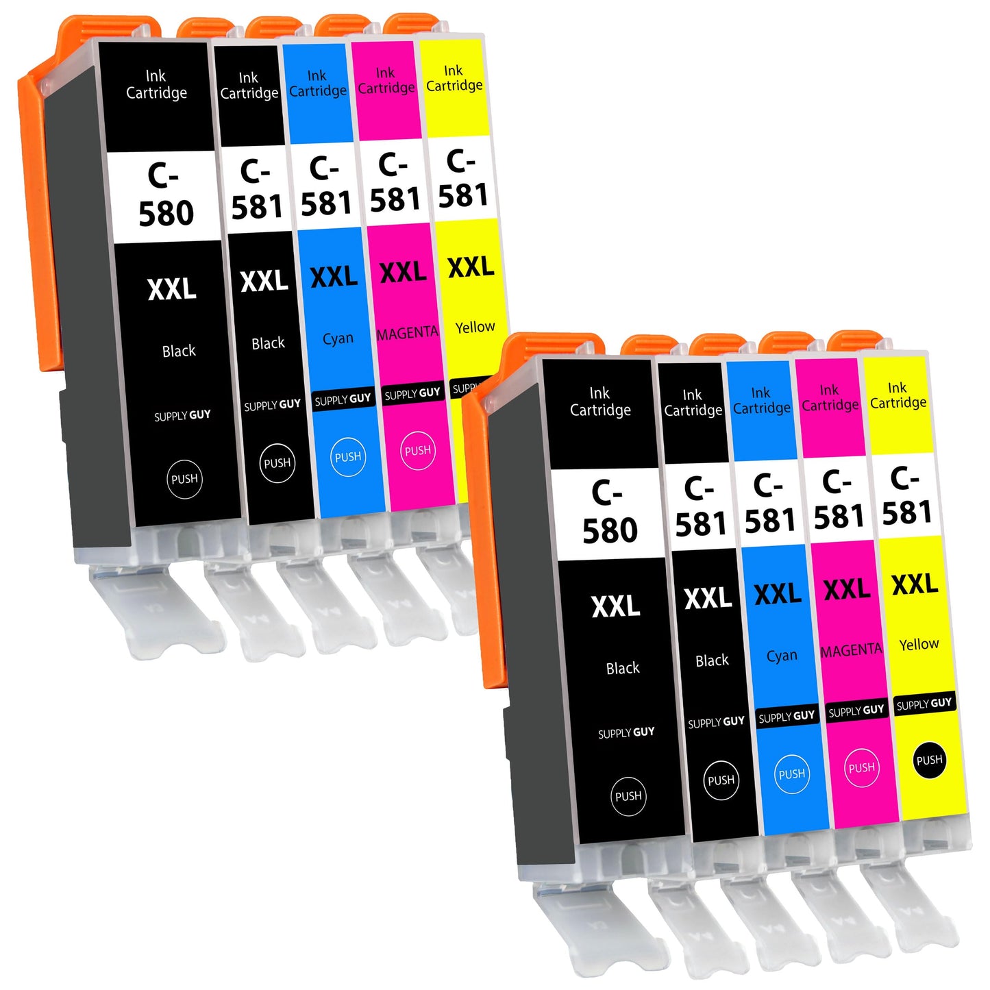 Supply Guy 580XXL 581XXL printer cartridges compatible with Canon PGI-580 CLI-581 for Pixma TS705 TS705a TS6350 TS6350a TS6351a TS6300 TR8550 TS9550 TS6150 TS6250 TR8500 Multipack 10 cartridges 580 581 XXL