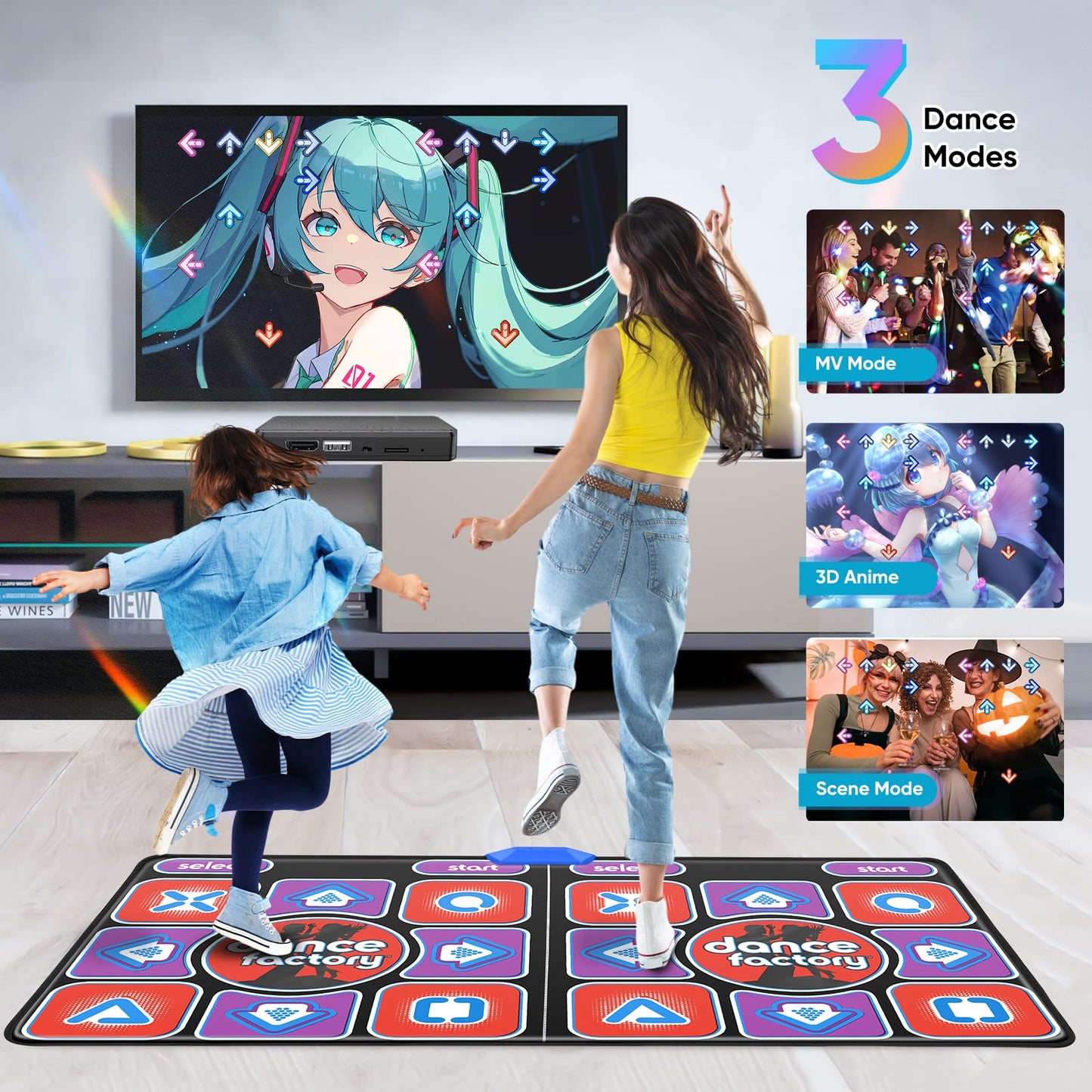 Aomdom Dance Mat for Kids and Adults, upgraded model, double music dance mat, non-slip and durable, with wireless receiver, wireless with 200 games and 100+ music (166 x 93 cm)