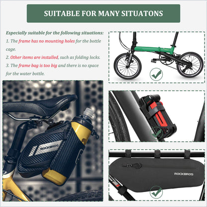 ROCKBROS bike saddle bag with bottle holder, reflective, suitable for MTB, road bike, folding bike. Black, approx. 1L capacity.